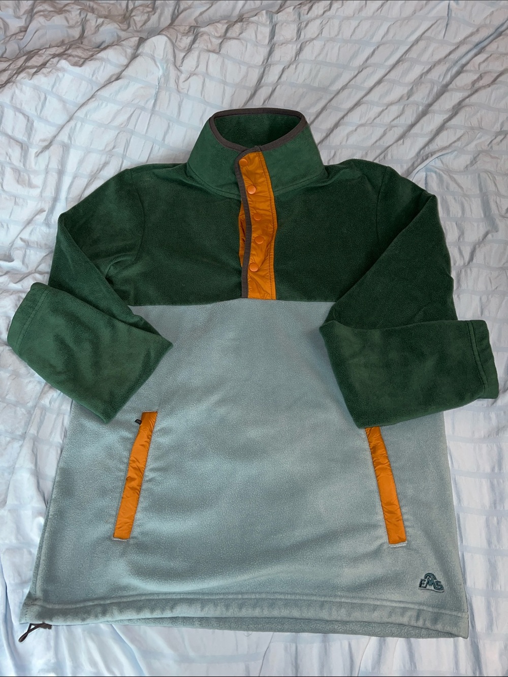 EMS Two-Tone Green & Gray Pullover Fleece Jacket with Orange Trim